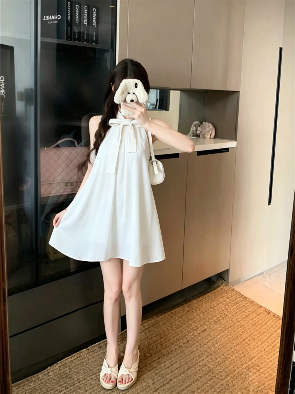 💕現貨秒出🍓法式掛脖蝴蝶結高級無袖連身短裙