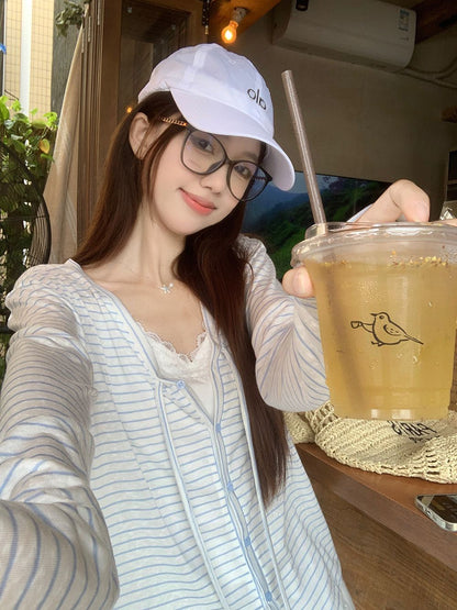 慵懶夏日V領綁帶開衫防曬外搭上衣