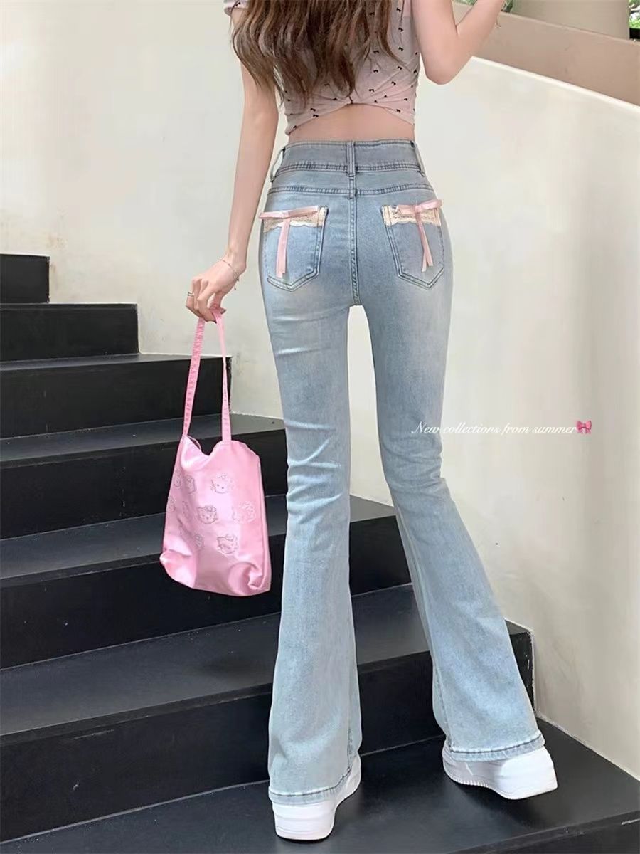 可愛淺色後蝴蝶結微喇叭褲