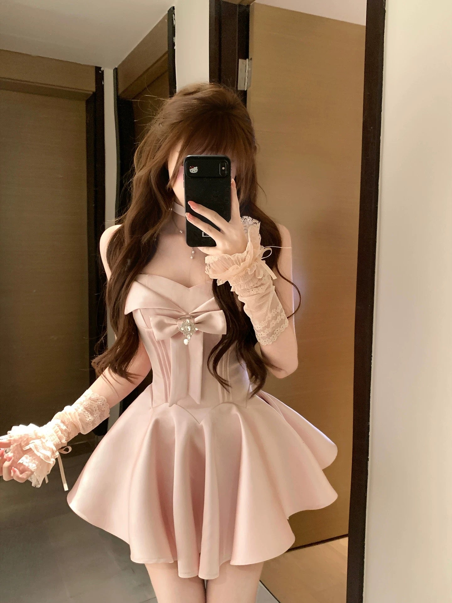 約會溫柔玫瑰色珠光小禮服