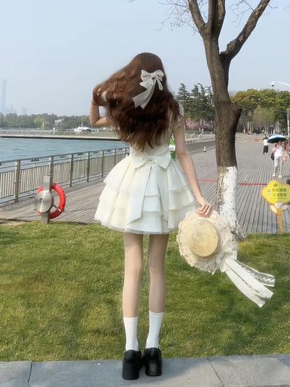 法式蝴蝶結小飛袖公主澎澎短裙