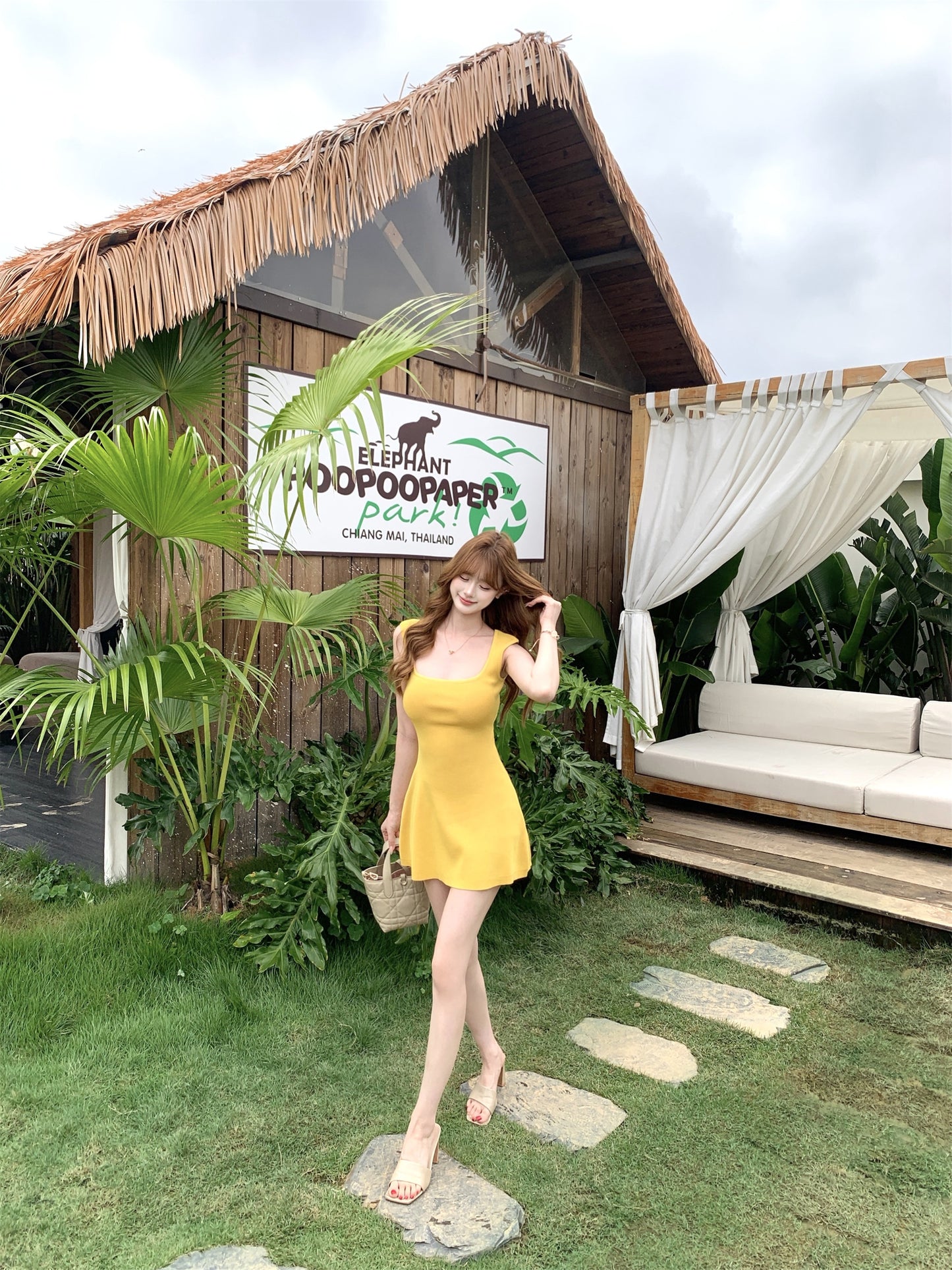 度假風黃色U領連身裙🍹
