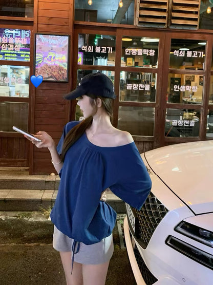 韓系白開水V領慵懶顯瘦短袖上衣