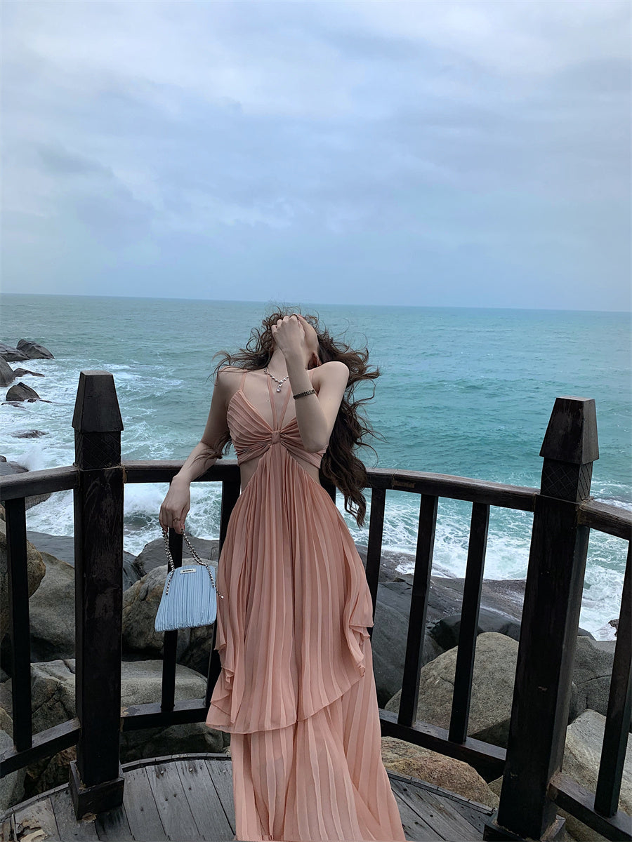 露背氣質海灘度假性感長裙