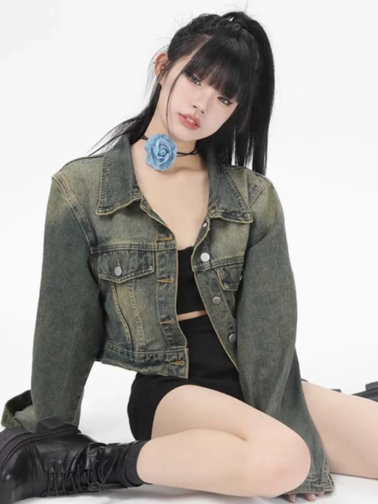美式復古短版牛仔外套