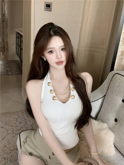 💕現貨秒出🍓⭐V領掛脖吊帶短版上衣😘