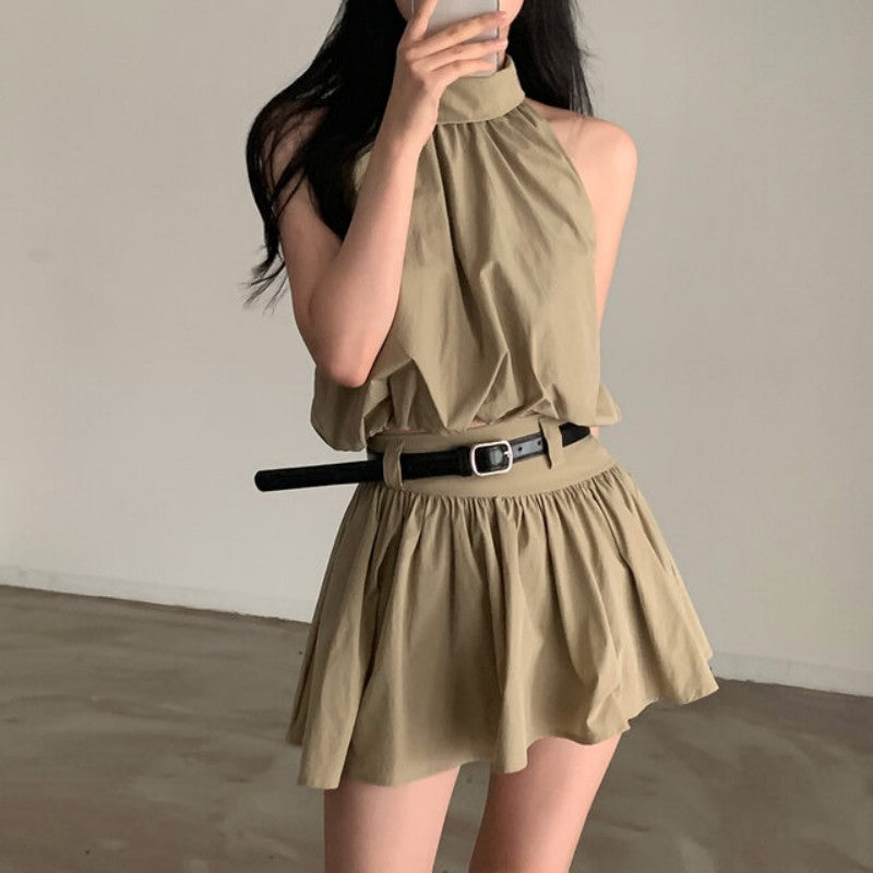 💕現貨秒出🍓韓系chic時尚背心高腰翻領兩件套
