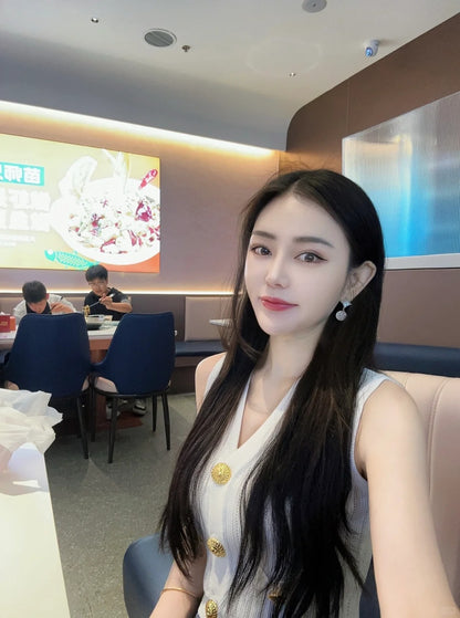 奢香名媛V領針織馬甲上衣