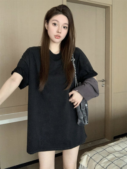 美式復古洗水基礎百搭寬鬆大學T