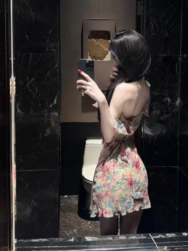 法式碎花吊帶連衣短裙