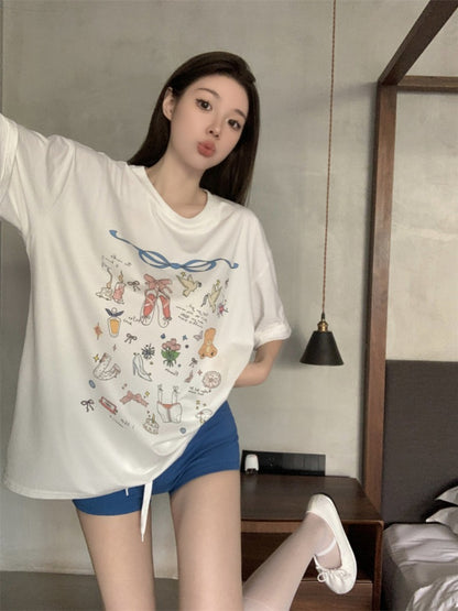 可愛休閒百搭印花寬鬆上衣