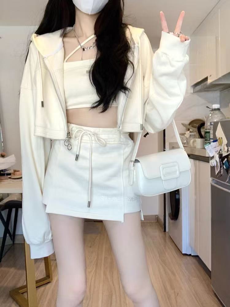 鹽系連帽套裝裙三件套