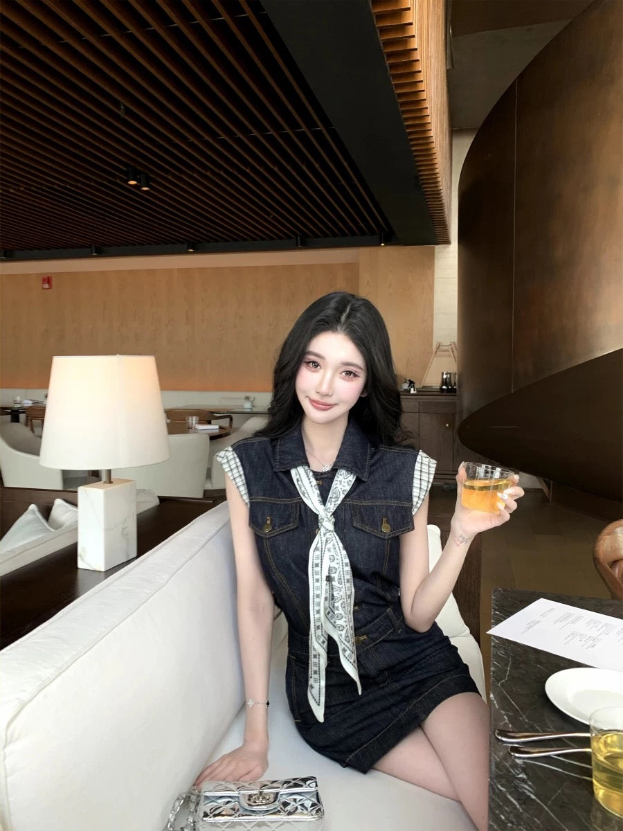 💕現貨秒出🍓氣質無袖牛仔連衣短裙