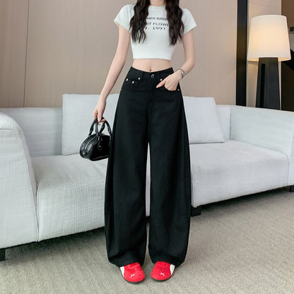美式辣妹黑色垂感牛仔寬鬆長褲