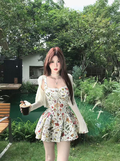純御法式吊帶碎花連衣裙