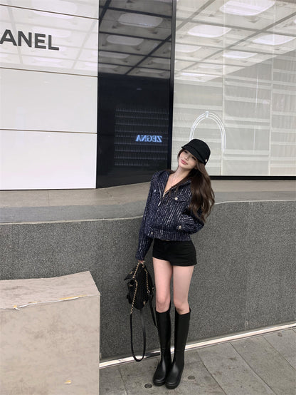 不一樣的輕奢小香藍色連帽外套