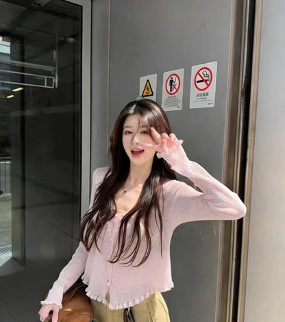 韓系chic防曬度假短款針織罩衫