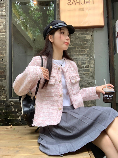 秋季法式名媛小香風短版外套