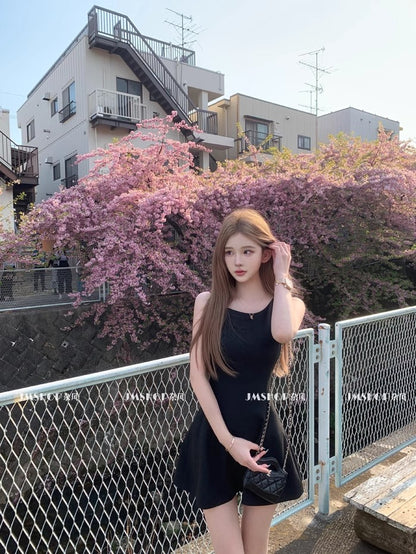 韓系高級無袖收腰素色小洋裝