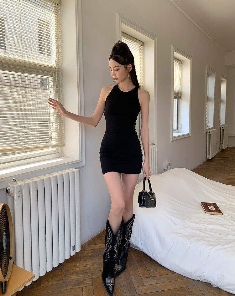 ins歐美掛脖露背連身裙
