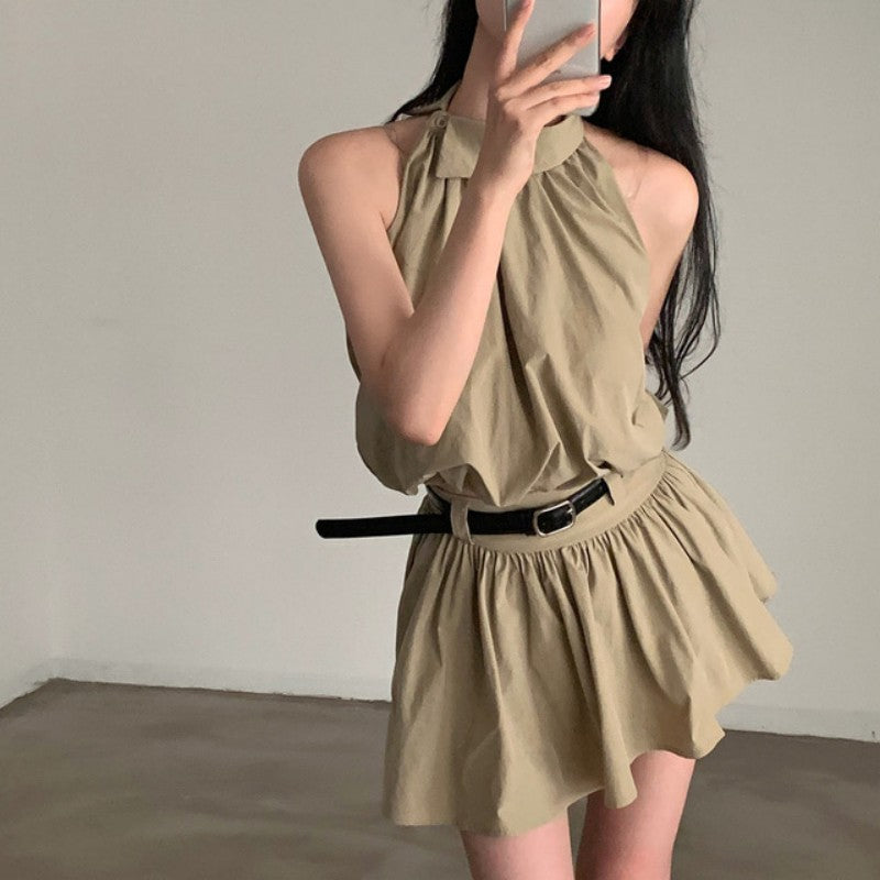 💕現貨秒出🍓韓系chic時尚背心高腰翻領兩件套