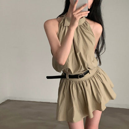 💕現貨秒出🍓韓系chic時尚背心高腰翻領兩件套