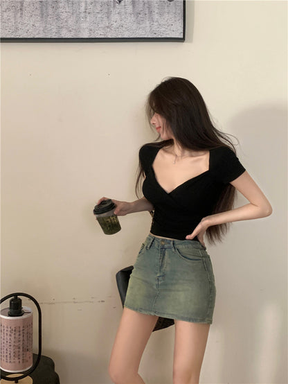 辣妹簡約收腰緊身短T