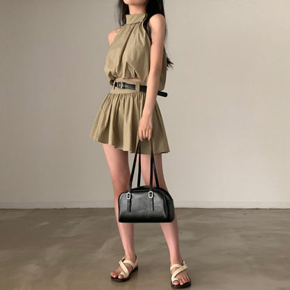 💕現貨秒出🍓韓系chic時尚背心高腰翻領兩件套