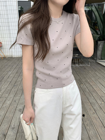 圓領點點短袖正肩半袖上衣