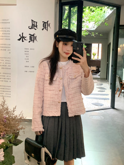 秋季法式名媛小香風短版外套