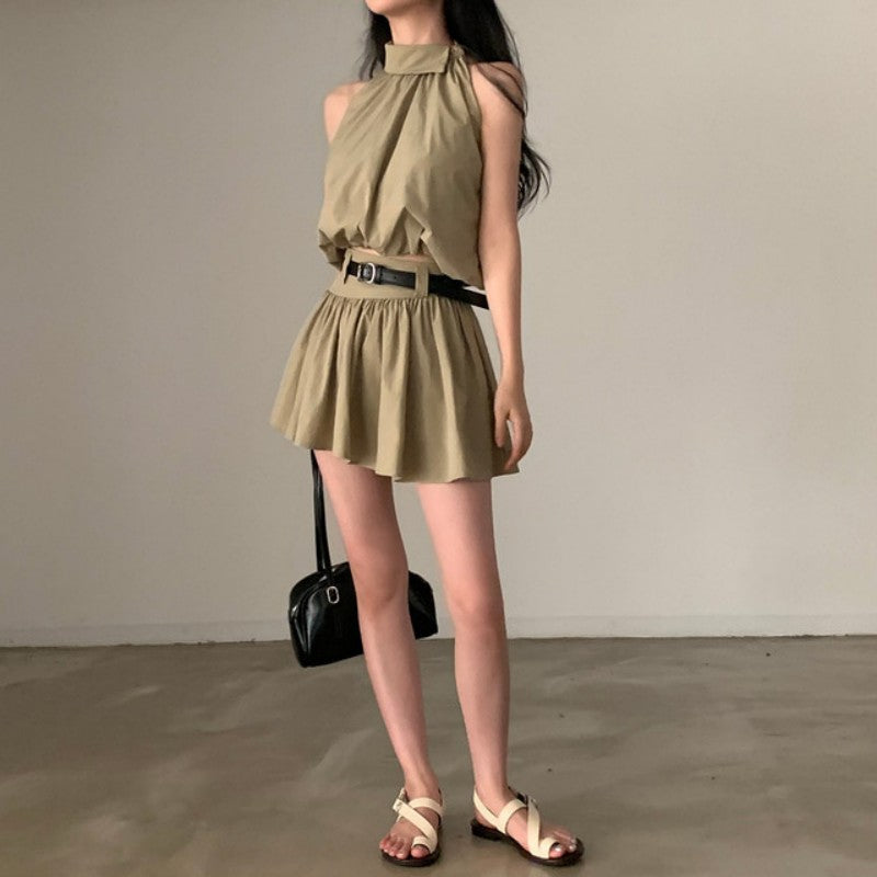 💕現貨秒出🍓韓系chic時尚背心高腰翻領兩件套