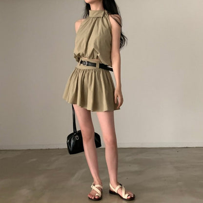 💕現貨秒出🍓韓系chic時尚背心高腰翻領兩件套