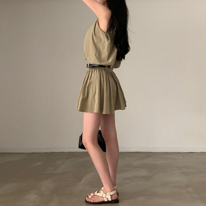💕現貨秒出🍓韓系chic時尚背心高腰翻領兩件套