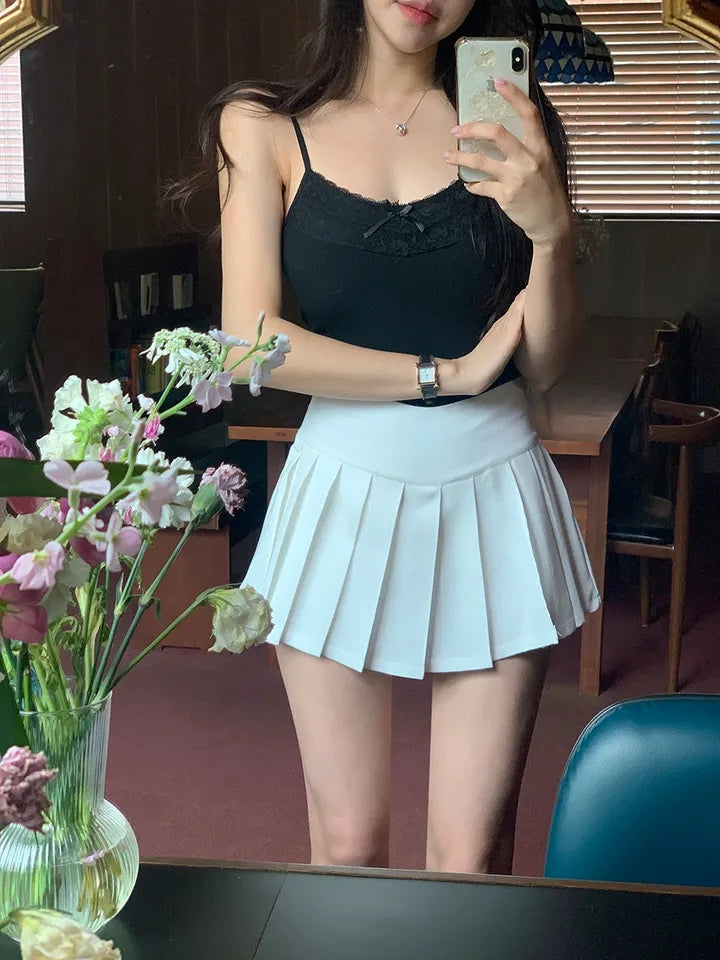 百搭蕾絲邊蝴蝶結小吊帶帶胸墊背心