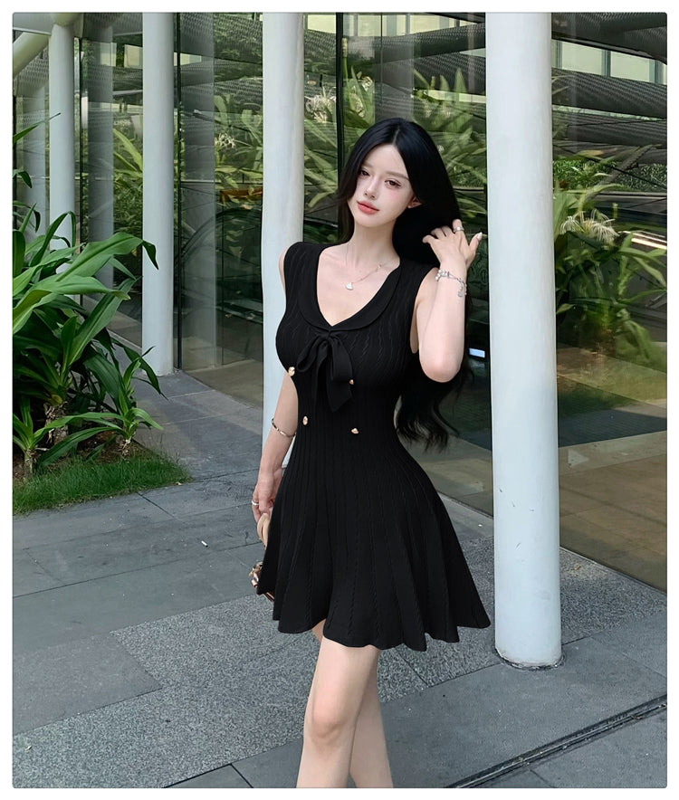 💕現貨秒出🍓法式無袖針織小香風連衣短裙