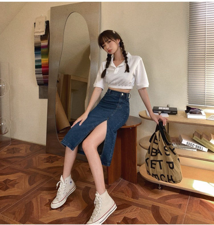 💕現貨秒出🍓高腰顯瘦牛仔半身開衩包臀裙
