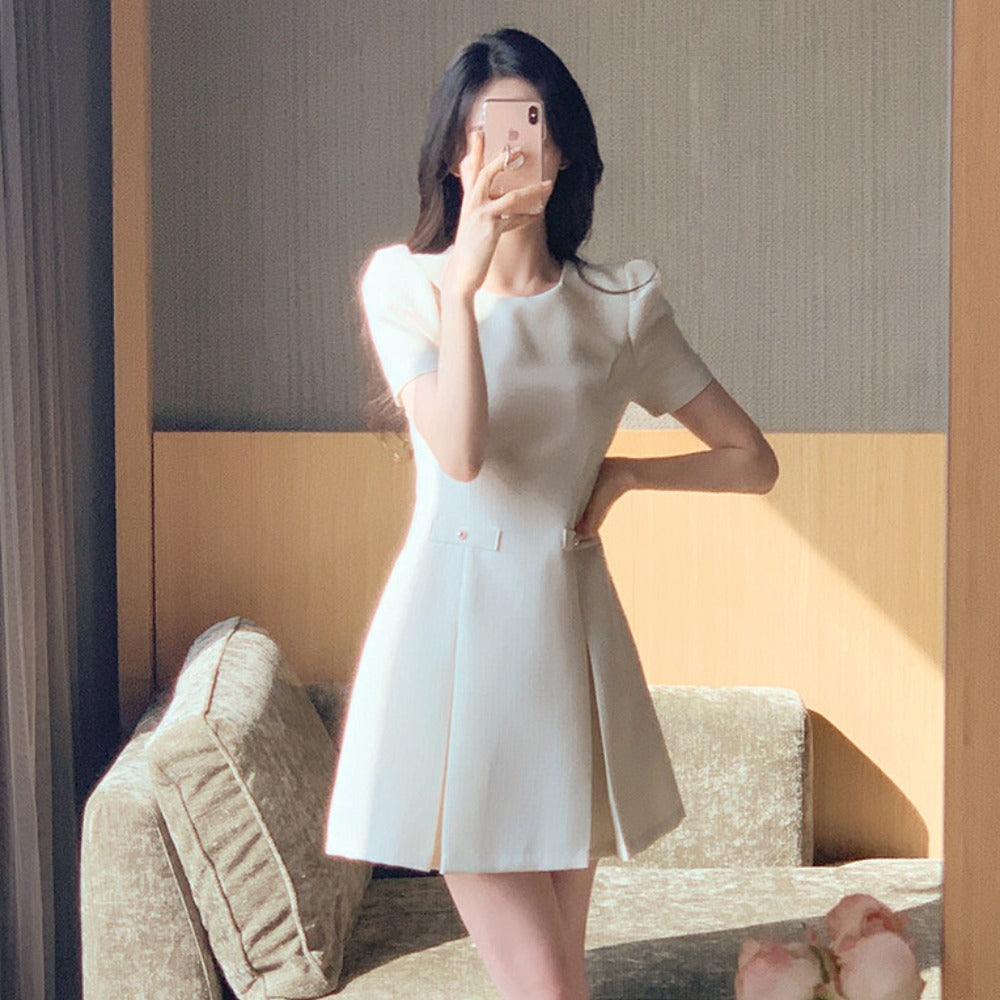 韓系氣質小香風圓領連衣裙