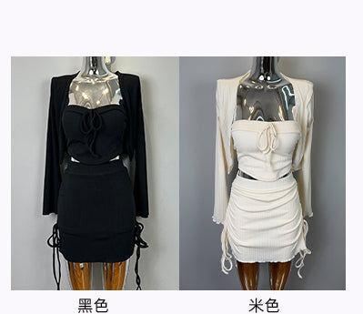 韓系絕美抹胸開衫三件套