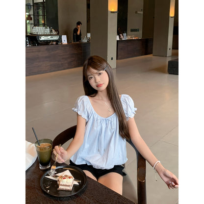 白月光泡泡袖甜美小個子短上衣