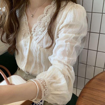 法式甜美溫柔襯衫上衣(有大尺碼)