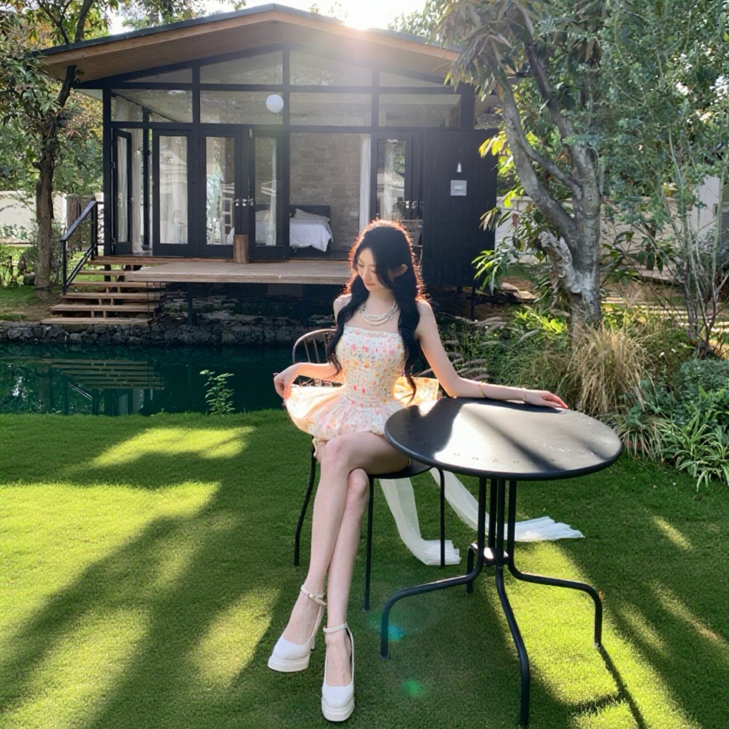 性感碎花吊帶顯瘦禮服