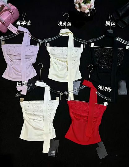 性感辣妹燙鑽抹胸上衣單品