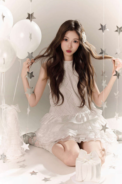 超好看甜美生日訂婚宴會無袖小禮服