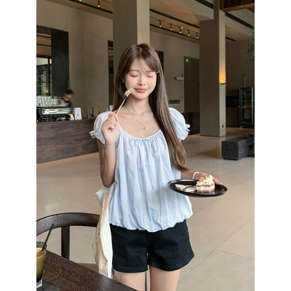 白月光泡泡袖甜美小個子短上衣