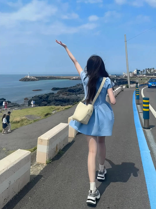 海的顏色收腰顯瘦澎澎裙