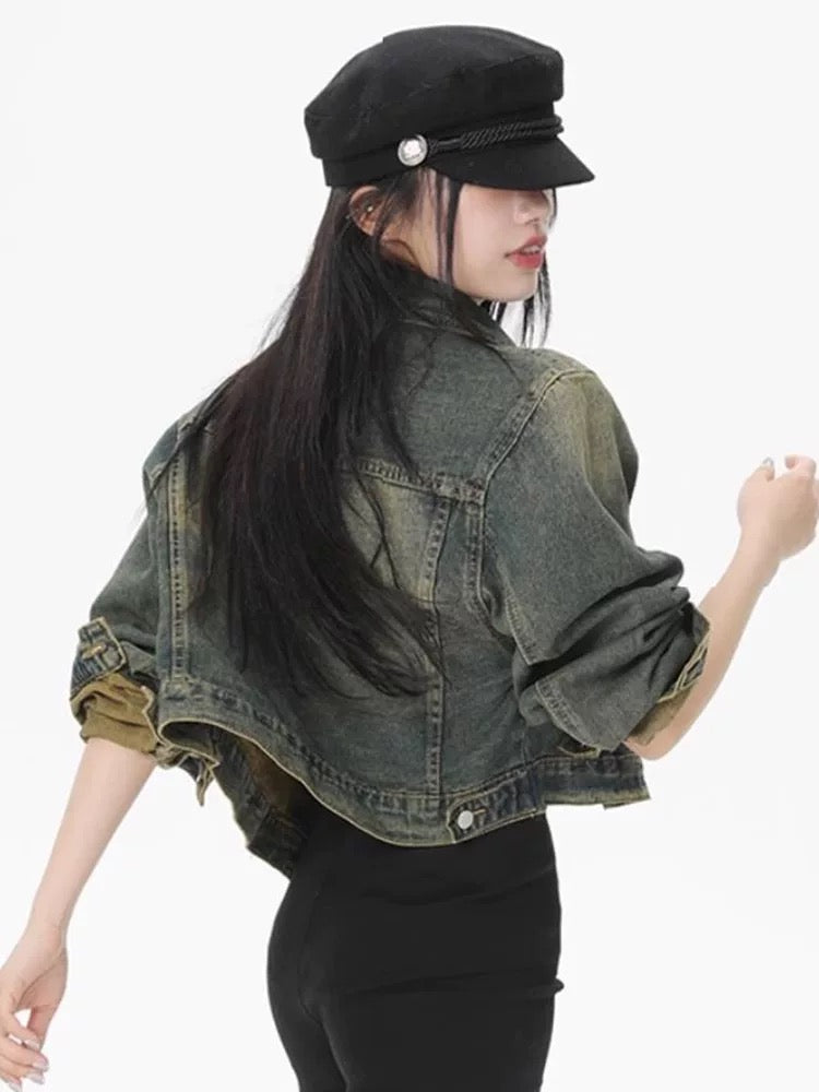 美式復古短版牛仔外套