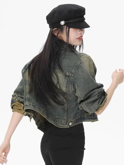 美式復古短版牛仔外套