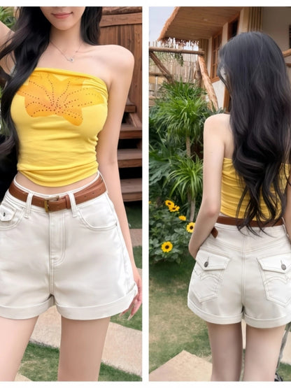 夏季人手一件美式牛仔高腰顯瘦短褲(有大尺碼)