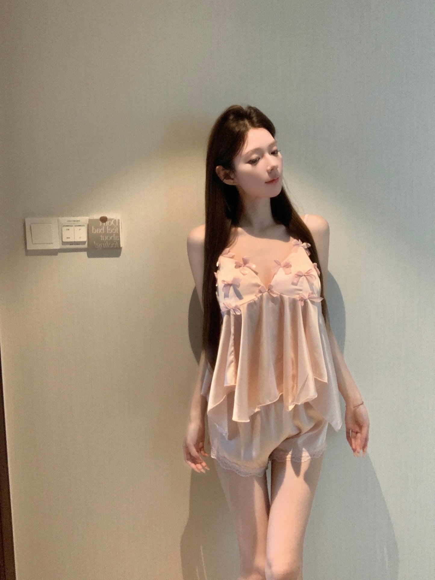 睡覺也要有儀式感蝴蝶結冰絲睡衣組