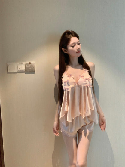 睡覺也要有儀式感蝴蝶結冰絲睡衣組